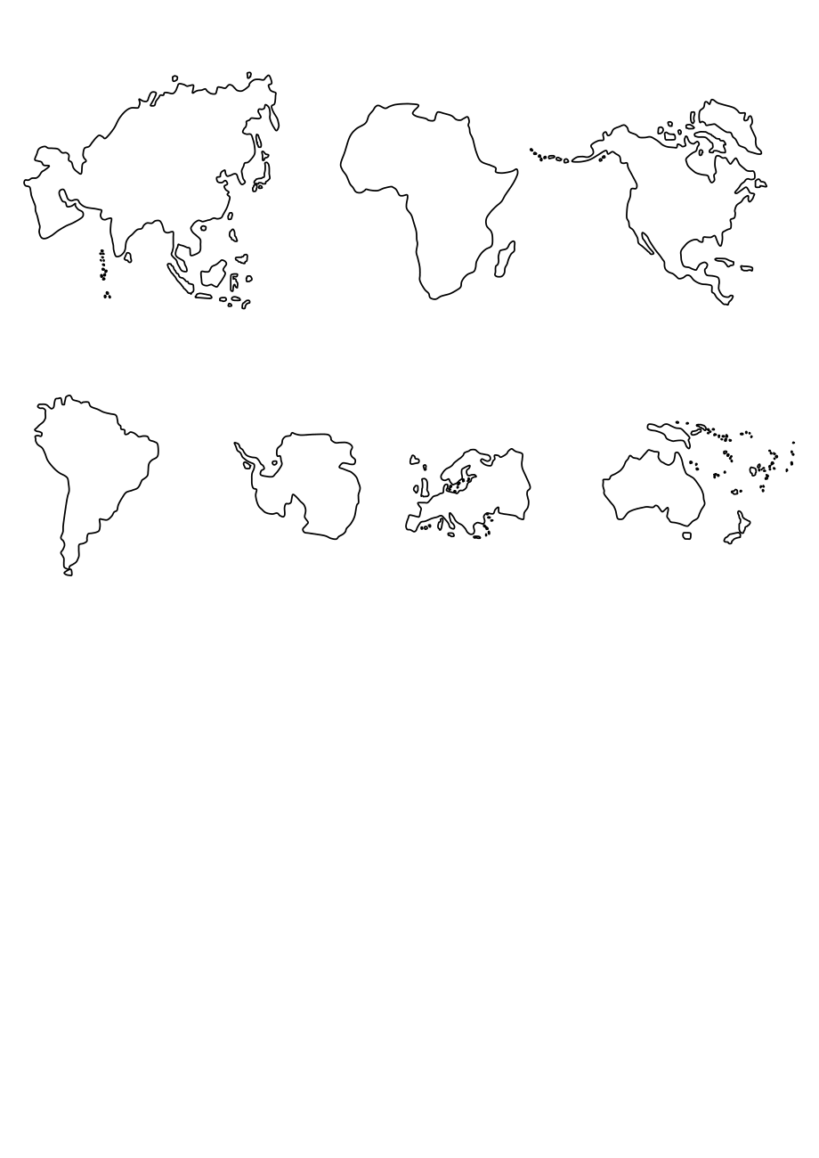 七大洲的轮廓图简图图片