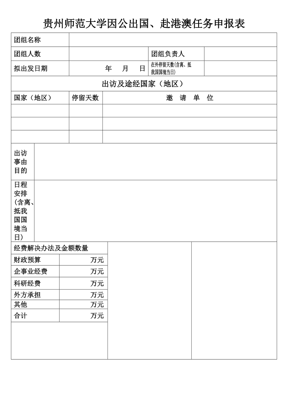 贵州师范大学因公出国、赴港澳任务申报表_第1页