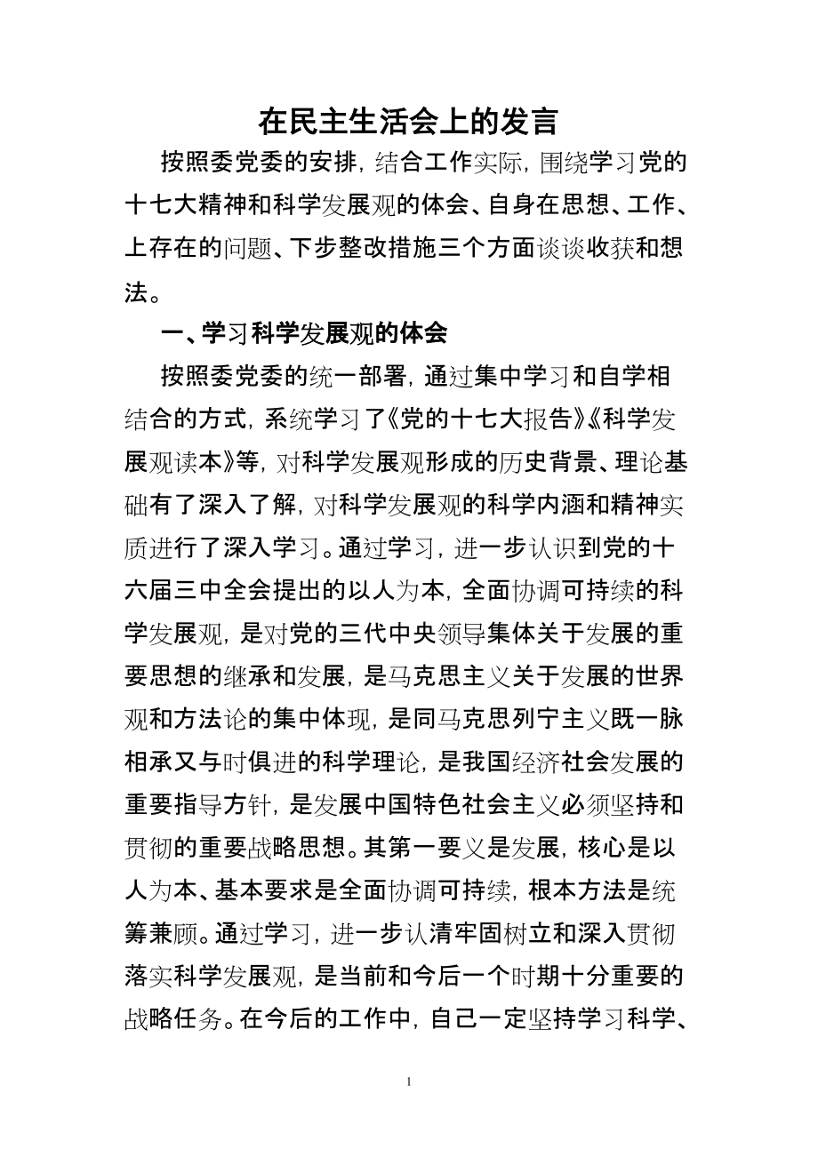 在民主生活會上的發(fā)言_第1頁