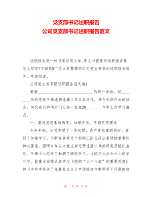 黨支部書記述職報(bào)告公司黨支部書記述職報(bào)告范文