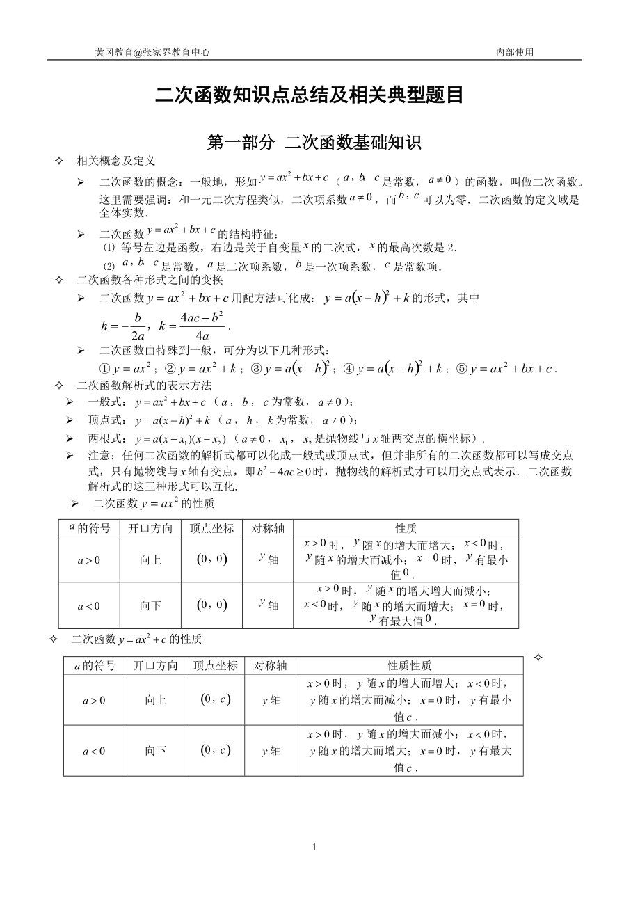 二次函数知识点总结及相关典型题目_第1页