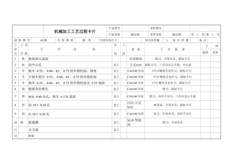 輸出軸機(jī)械加工工藝過程卡片_第1頁