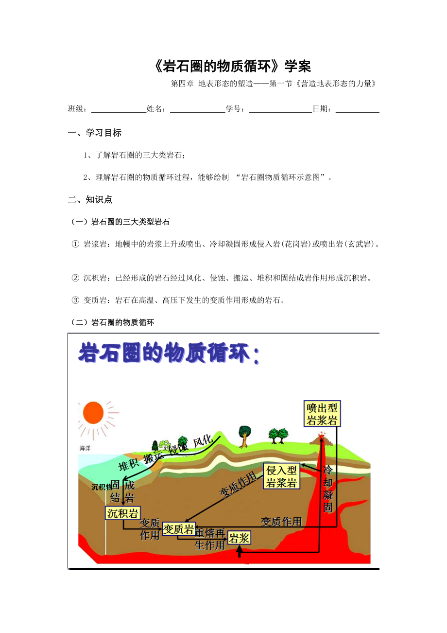 岩石圈的物質循環學案展翅