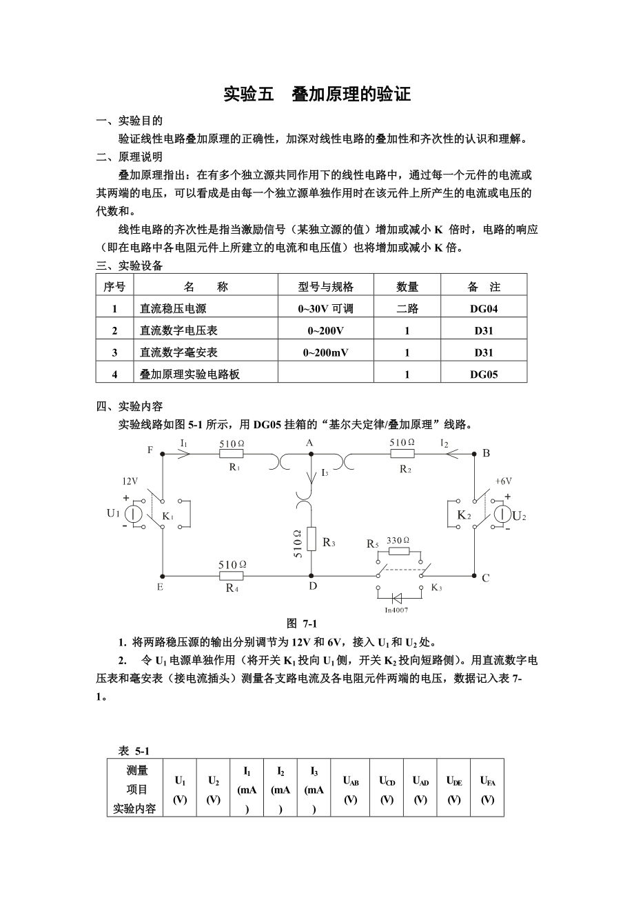 实验五叠加原理的验证_第1页