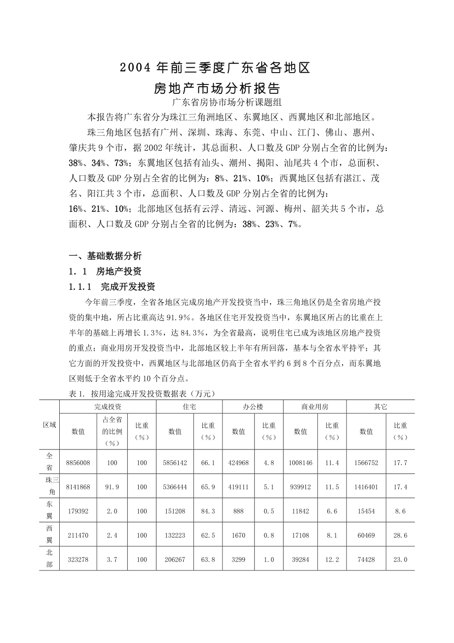 2004年前三季度广东省各地区_第1页