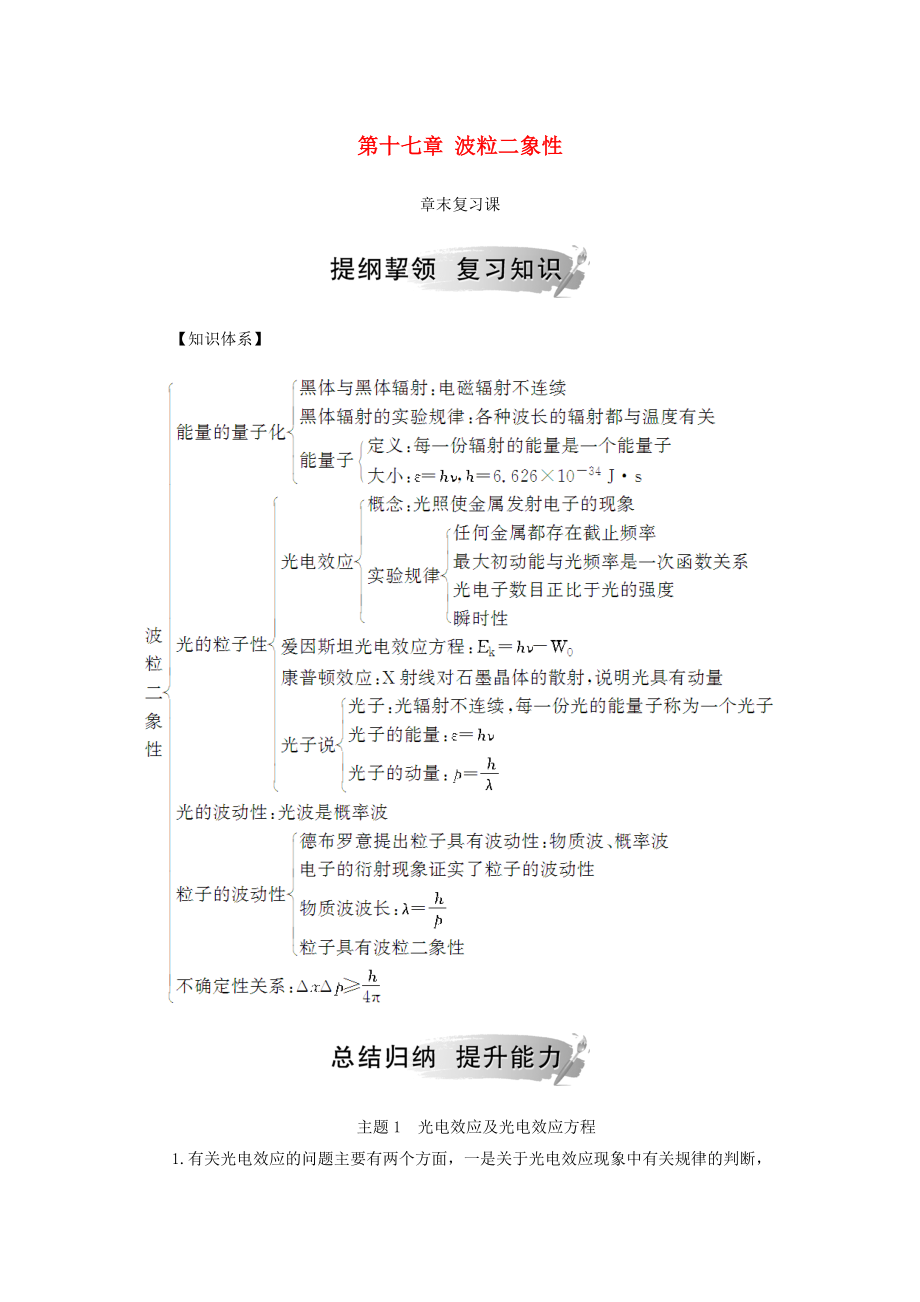 高中物理 第十七章 波粒二象性章末復(fù)習(xí)課學(xué)案 新人教版選修35_第1頁