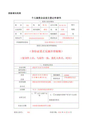 表格填写范例武汉市工商行政管理局门户网站