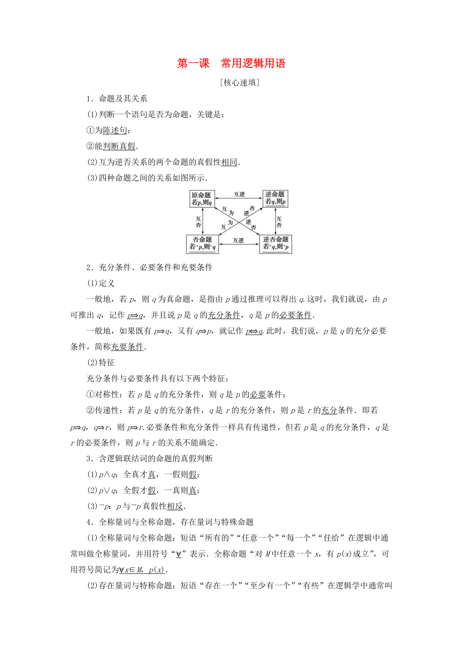 高中數(shù)學(xué) 第一章 常用邏輯用語(yǔ)階段復(fù)習(xí)課學(xué)案 新人教A版選修21_第1頁(yè)