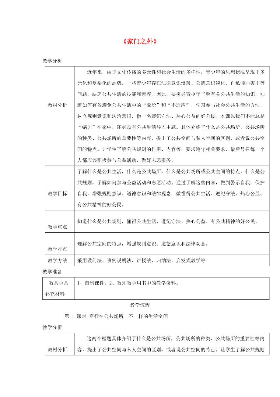 八年級道德與法治上冊 第一單元 成長的空間 第三課 家門之外穿行在公共場所 不一樣的生活空間教學(xué)設(shè)計(jì) 人民版_第1頁