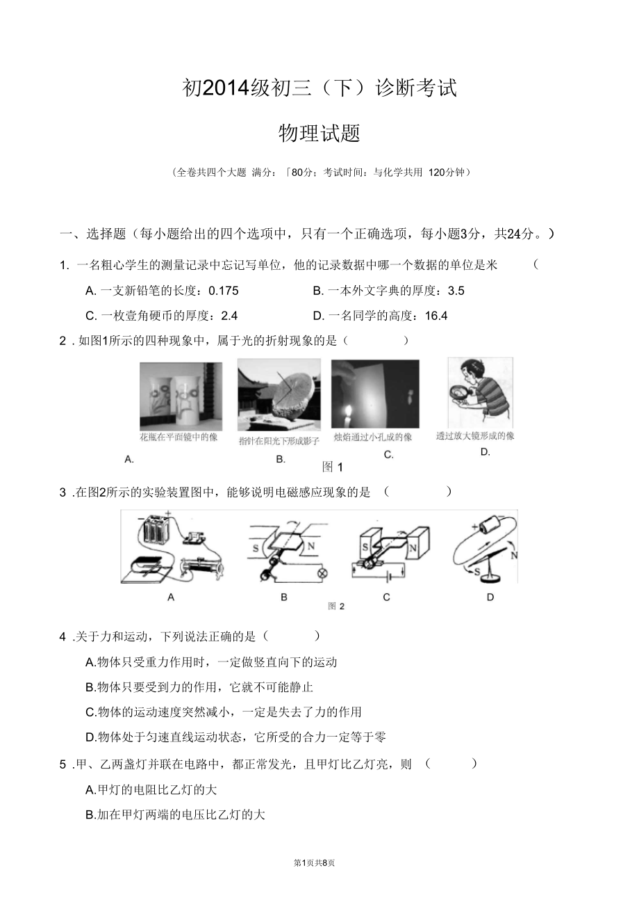 初级初三(下)物理试题_第1页