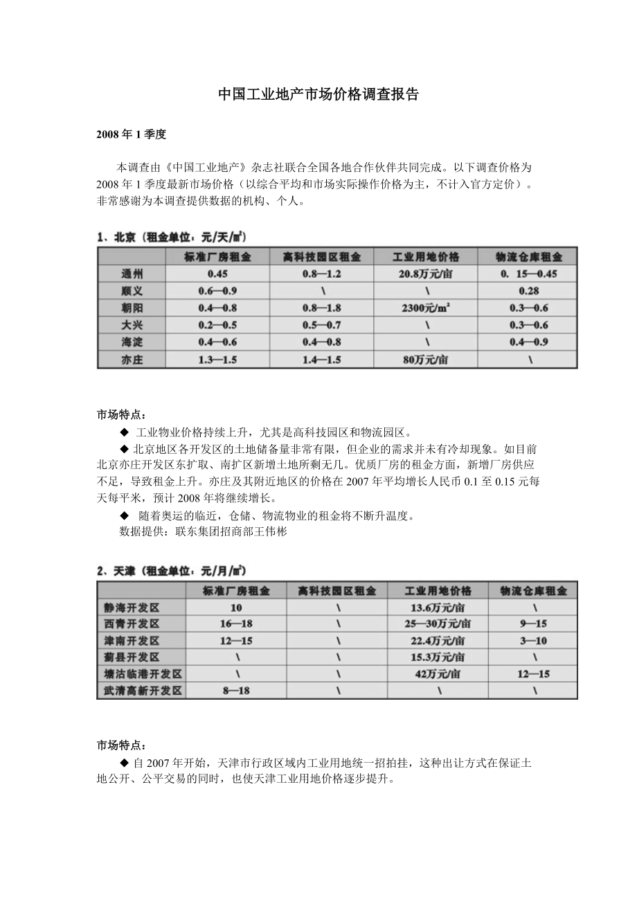 中国工业地产市场价格调查报告_第1页