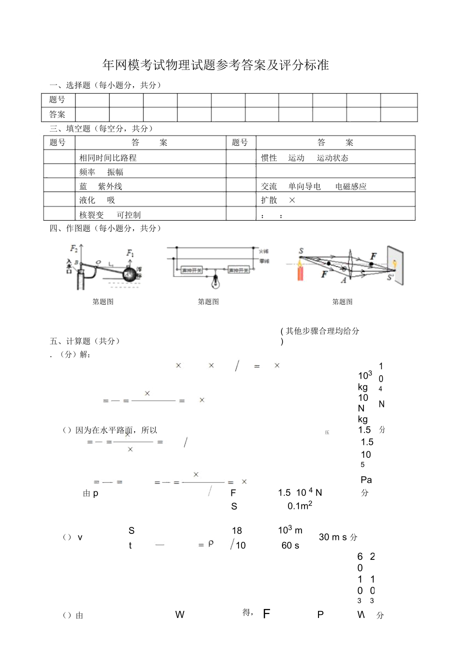 网模考试物理试题参考答案及评分标准_第1页