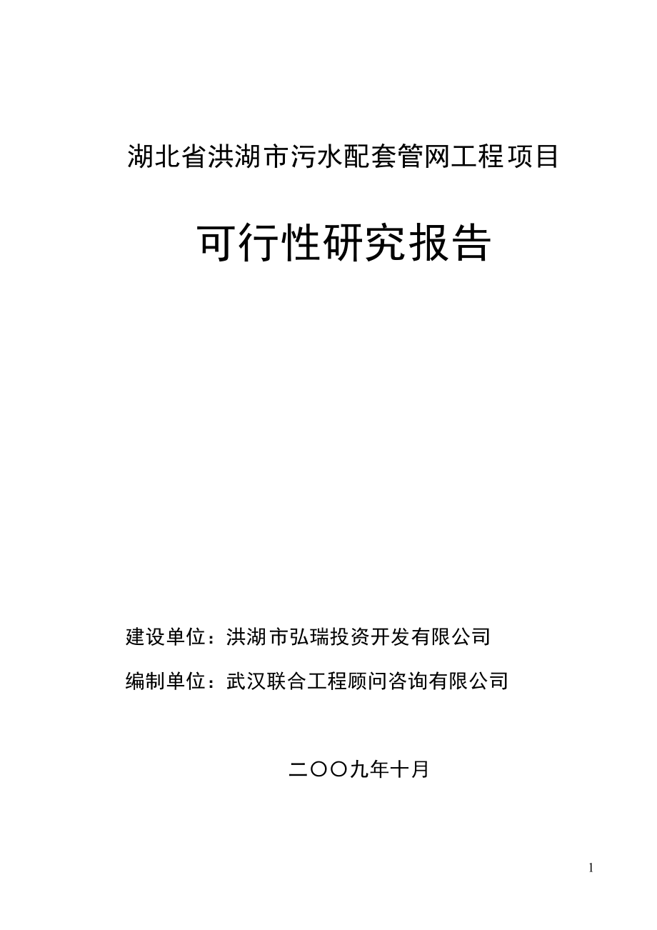 湖北省洪湖市污水配套管网工程项目可行性研究报告_第1页