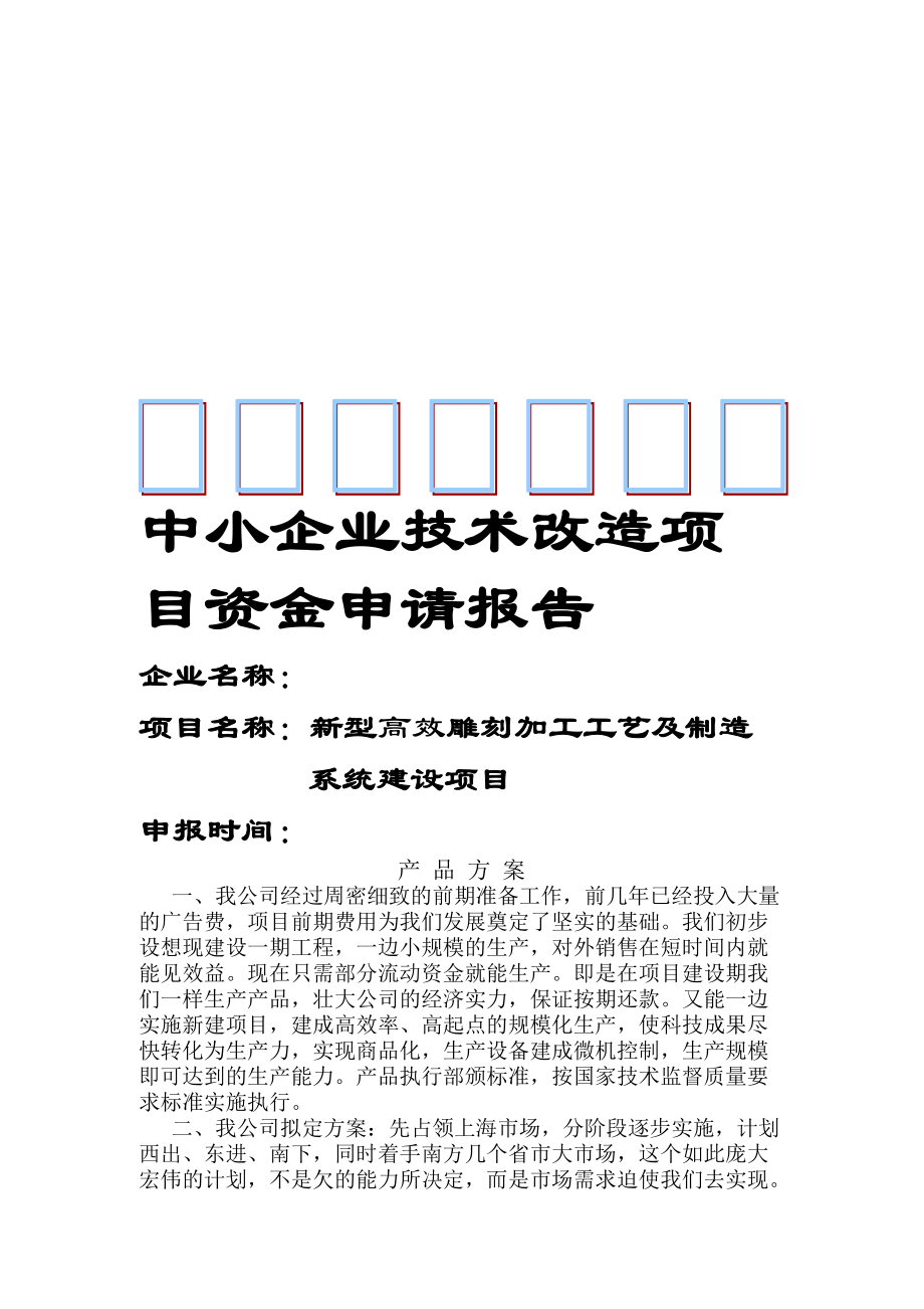 中小企業(yè)技術(shù)改造項目資金申請報告_第1頁