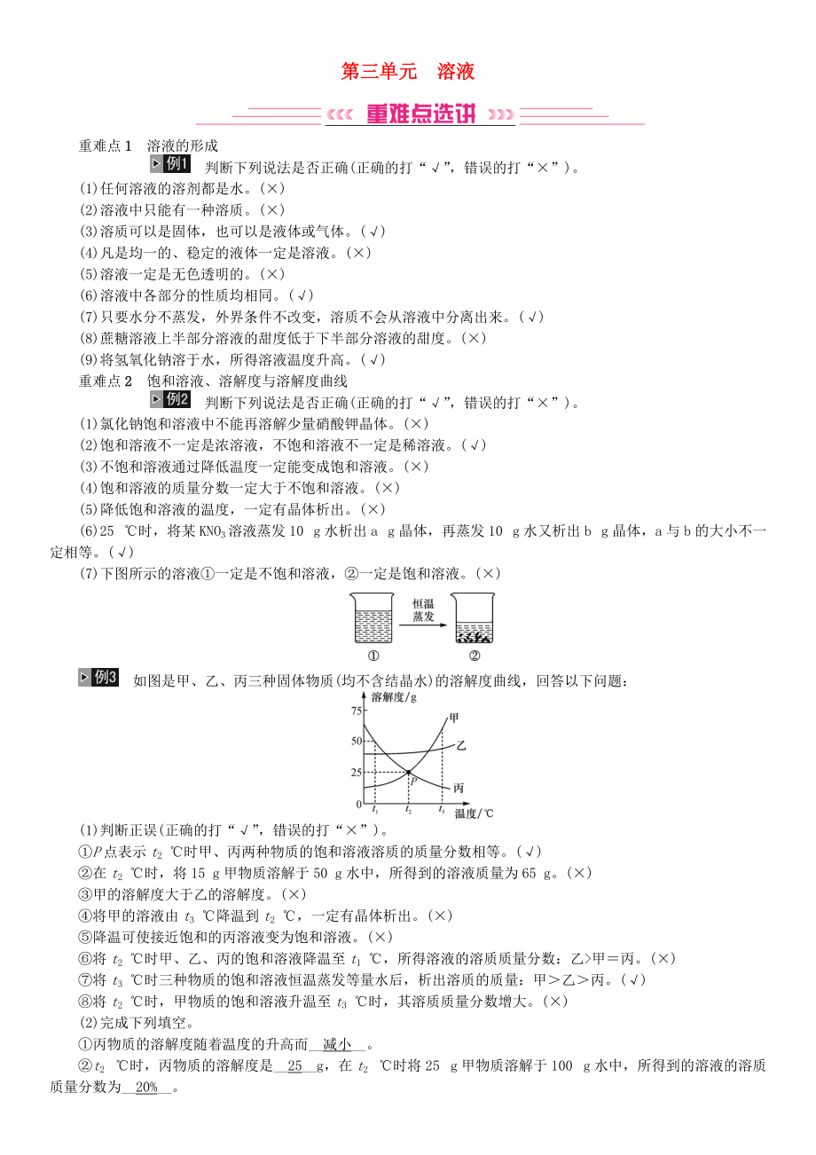 中考化學(xué)總復(fù)習(xí) 教材考點(diǎn)梳理 第三單元 溶液練習(xí) 魯教版_第1頁(yè)