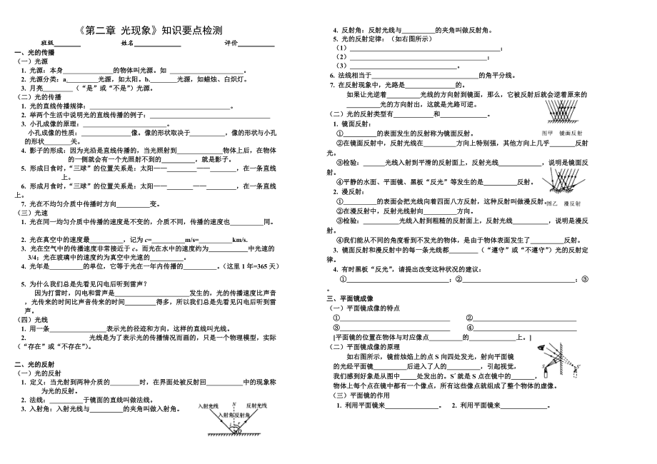 09《第二章光現(xiàn)象》概念檢測_第1頁