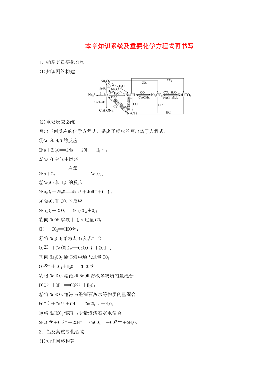 高考化學(xué)一輪綜合復(fù)習(xí) 第三章 金屬及其化合物 本章知識系統(tǒng)及重要化學(xué)方程式再書寫練習(xí)_第1頁