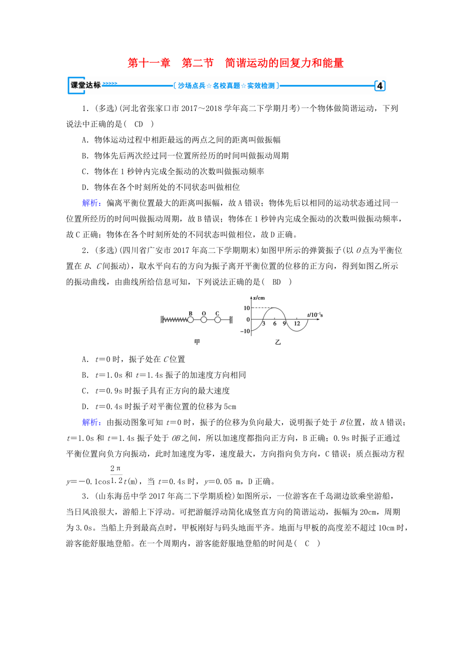 高中物理 第十一章 機(jī)械振動(dòng) 第2節(jié) 簡(jiǎn)諧運(yùn)動(dòng)的回復(fù)力和能量課堂達(dá)標(biāo) 新人教版選修34_第1頁(yè)