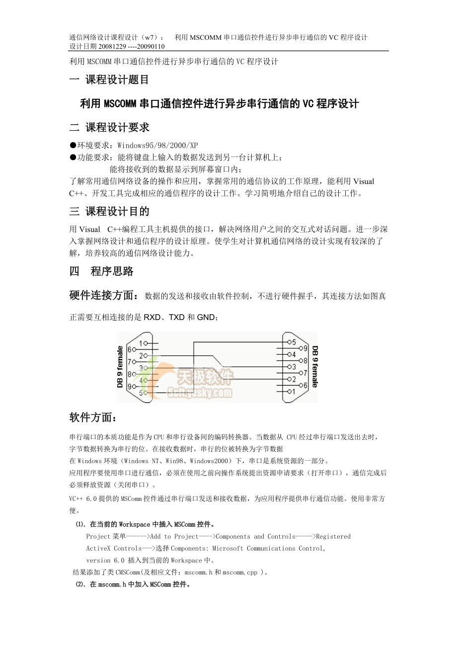 通信网络设计课程设计利用MSCOMM串口通信控件进行异步串行通信的VC程序设计_第1页