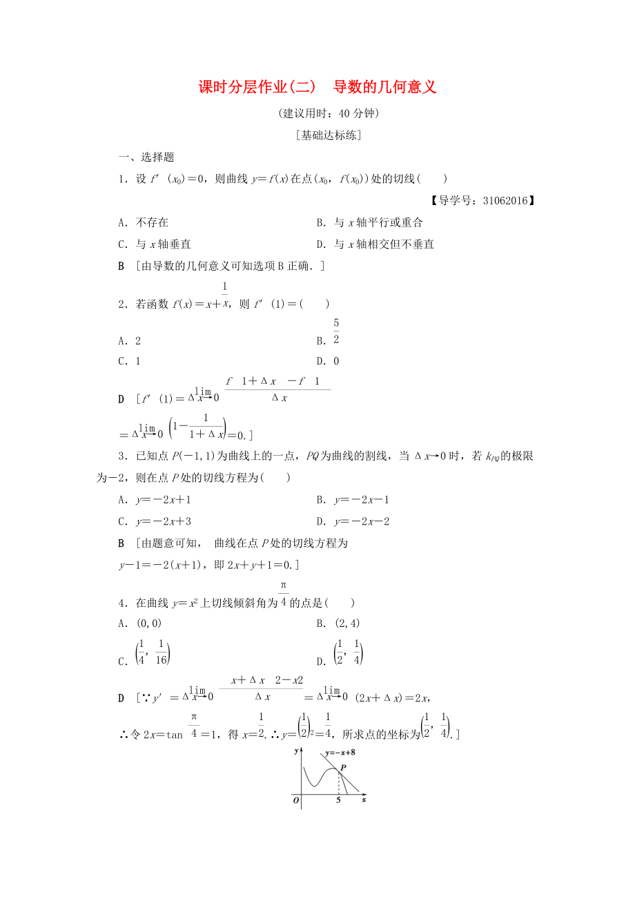 高中數(shù)學 課時分層作業(yè)2 導數(shù)的幾何意義 新人教A版選修22_第1頁