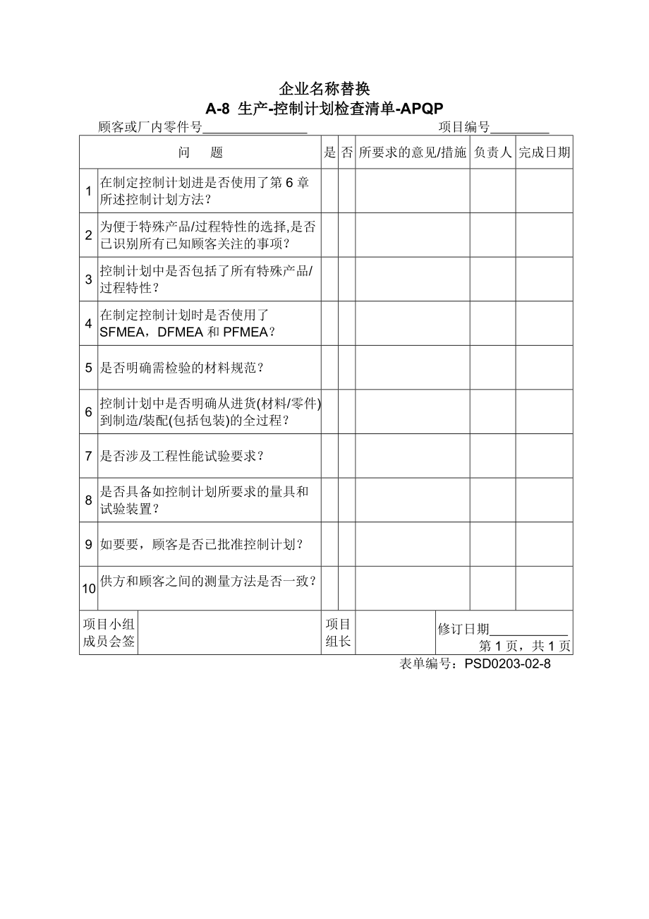 4.092A8生产控制计划检查清单_第1页