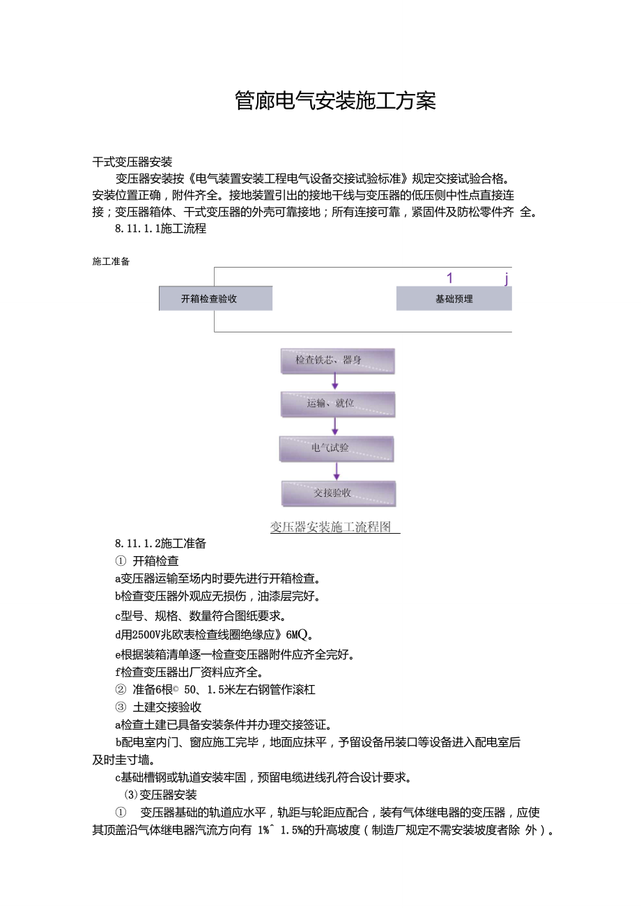 管廊電氣安裝施工方案_第1頁