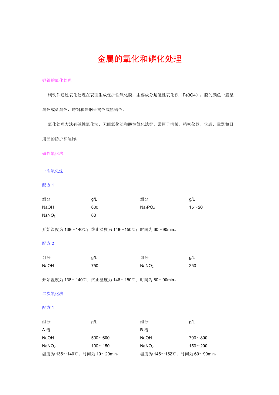 电镀配方大全金属的氧化和磷化处理_第1页