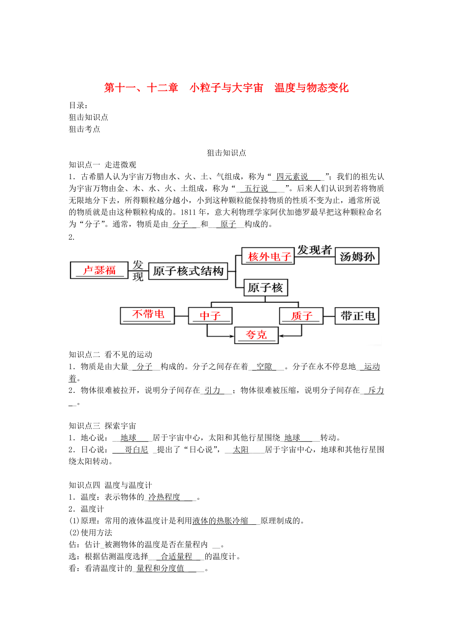 中考物理總復(fù)習(xí) 第十一、十二章 小粒子與大宇宙 溫度與物態(tài)變化_第1頁