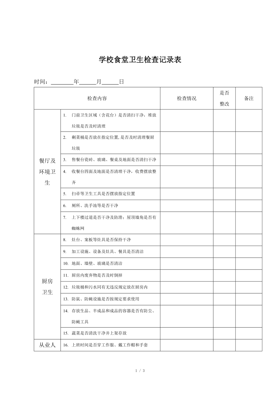 学校检查卫生表格图片图片