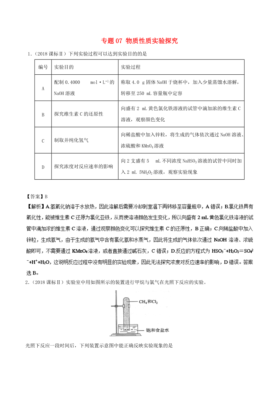 高考化學(xué) 元素及其化合物 專題07 物質(zhì)性質(zhì)實(shí)驗(yàn)探究知識點(diǎn)講解學(xué)案_第1頁