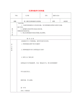 九年級道德與法治上冊 第一單元 努力戰(zhàn)勝自我 第4課 遠離違法犯罪 第3框 民事制裁和行政制裁教案 陜教版