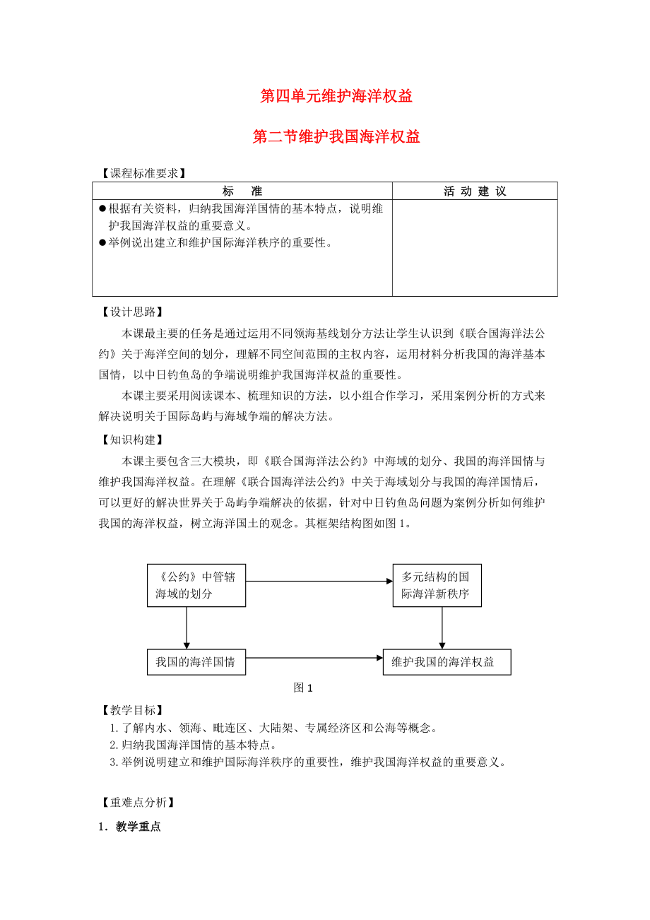 高中地理 第四單元 維護(hù)海洋權(quán)益 4.3 我國的海洋權(quán)益教案 魯教版選修2_第1頁