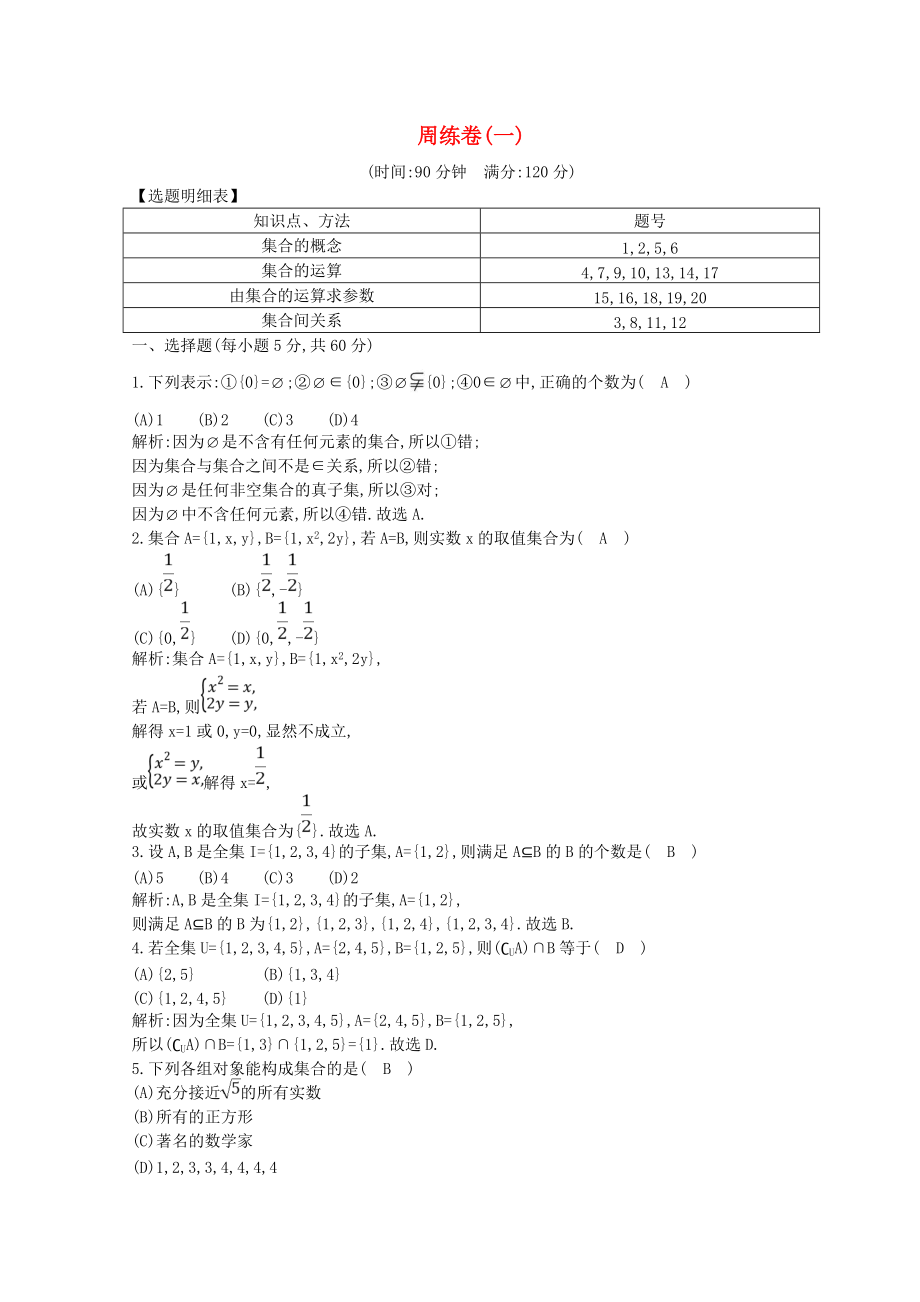 學(xué)高中數(shù)學(xué) 周練卷一新人教A版必修1_第1頁