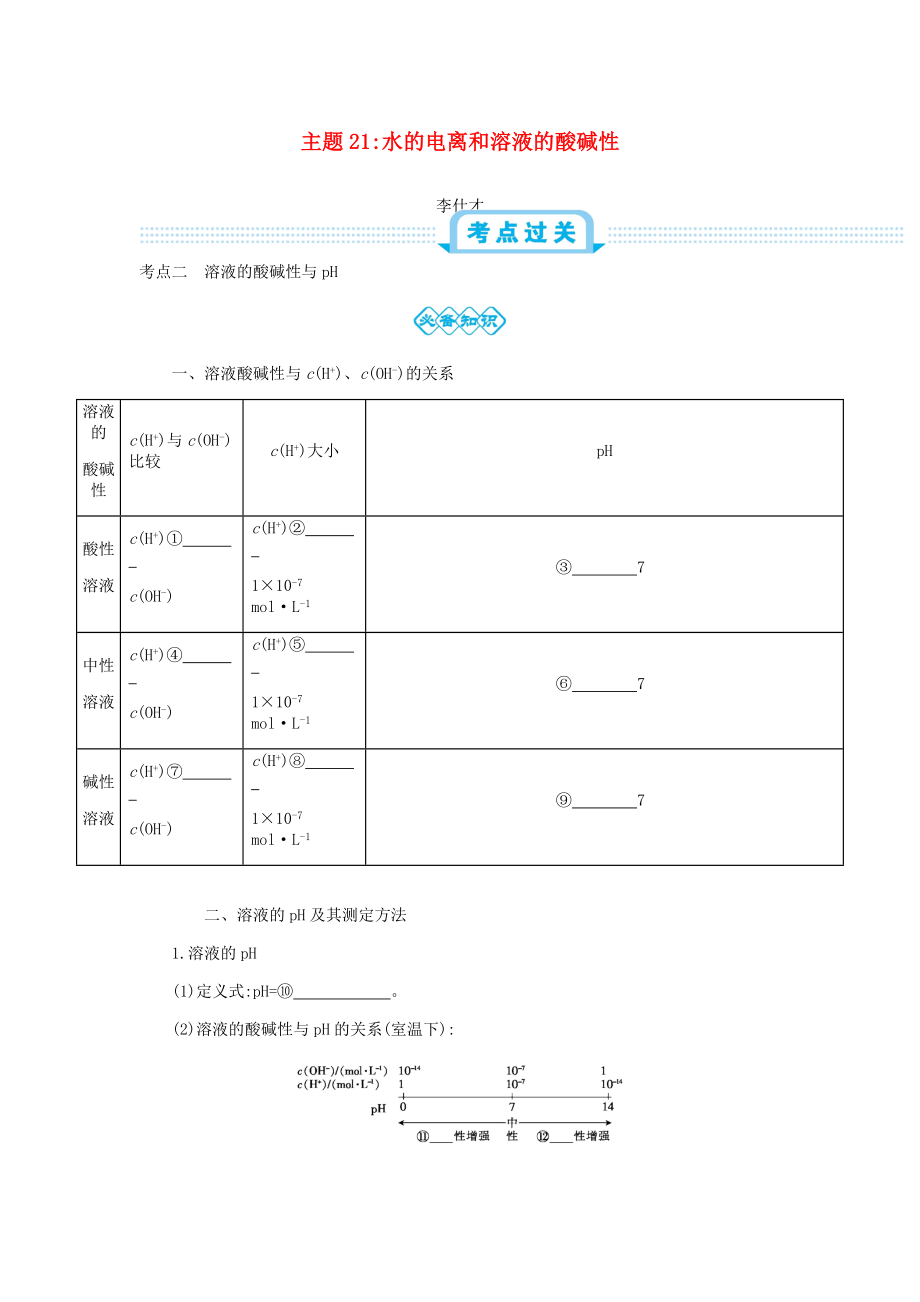 高考化學(xué)一輪復(fù)習(xí) 主題21 水的電離和溶液的酸堿性3含解析_第1頁