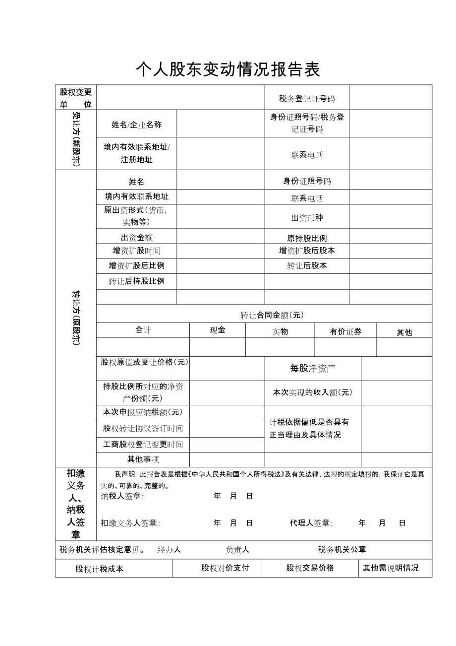 个人股东变动情况报告表_第1页