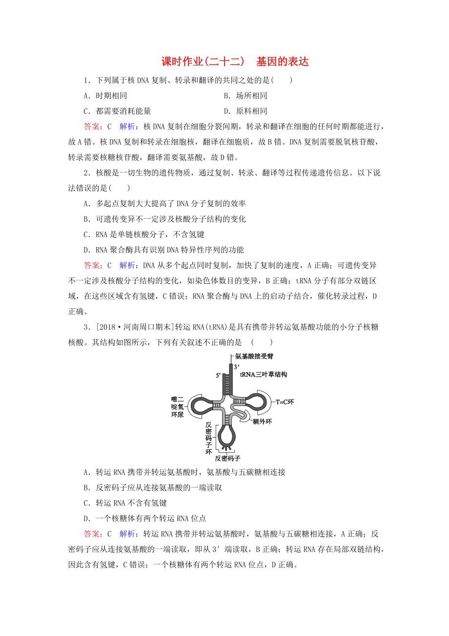 高考生物一輪復(fù)習(xí) 課時(shí)作業(yè)22 DNA的分子結(jié)構(gòu)、復(fù)制及基因的本質(zhì)_第1頁(yè)