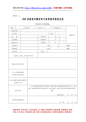 采購評審專家資格申請登記表