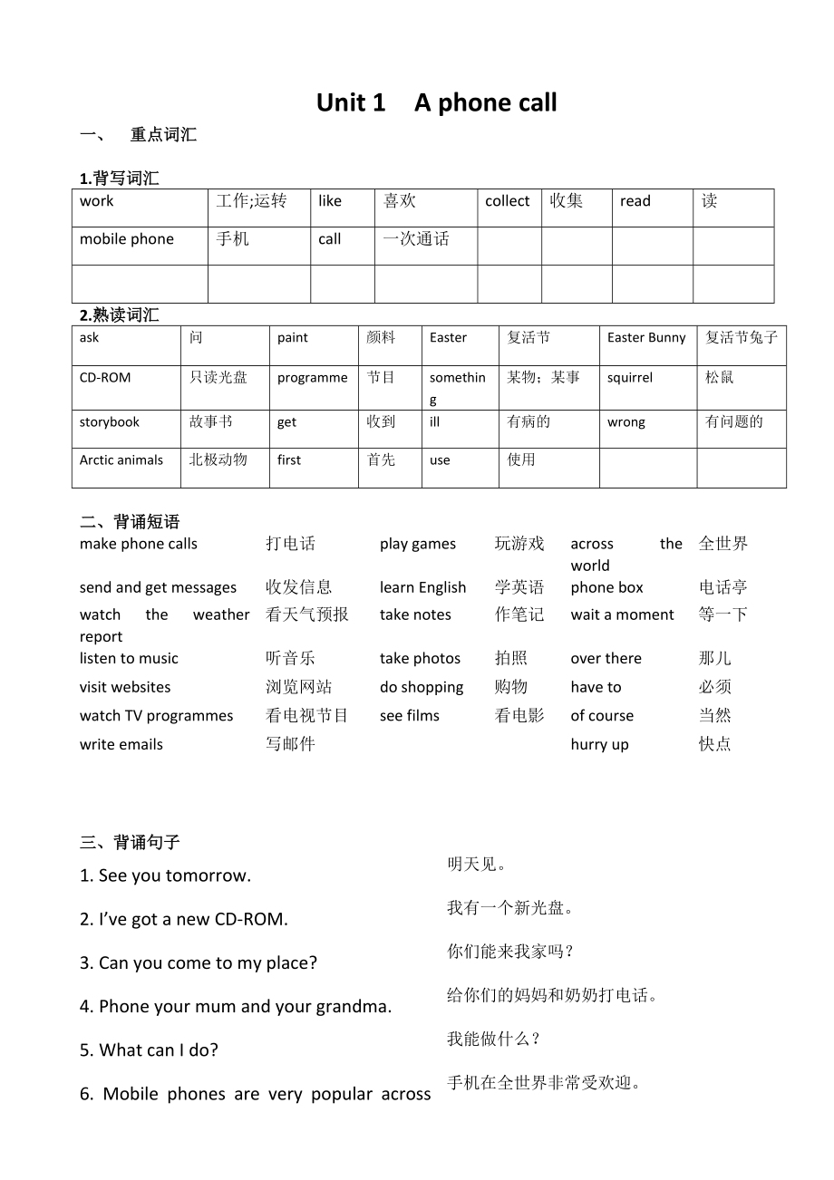 五年級(jí)下冊(cè)英語(yǔ)素材 重點(diǎn)詞匯短語(yǔ)句子 Join in 劍橋英語(yǔ)_第1頁(yè)