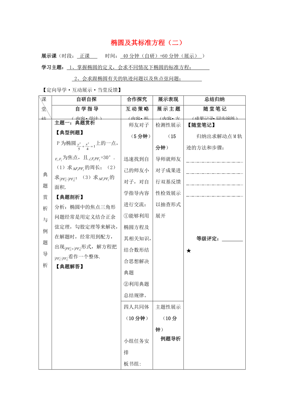 安徽省銅陵市高中數(shù)學(xué) 第二章圓錐曲線與方程橢圓及其標(biāo)準(zhǔn)方程二學(xué)案無答案新人教A版選修21_第1頁