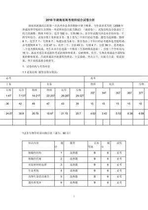 湖南省高考理科综合试卷分析