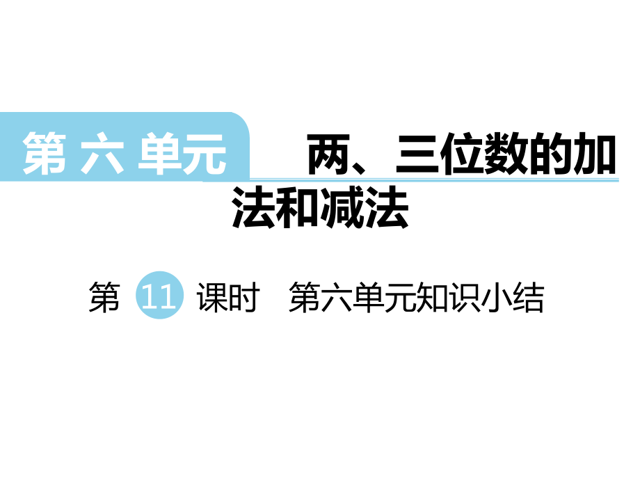 二年級下冊數(shù)學(xué)課件第六單元 兩、三位數(shù)的加法和減法 第11課時 第六單元知識小結(jié)｜蘇教版(共12張PPT)_第1頁