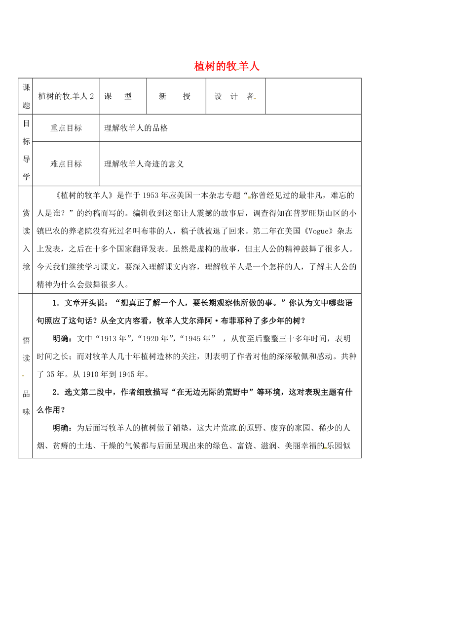 吉林省農(nóng)安縣七年級語文上冊 第四單元 13 植樹的牧羊人導學案2 新人教版_第1頁