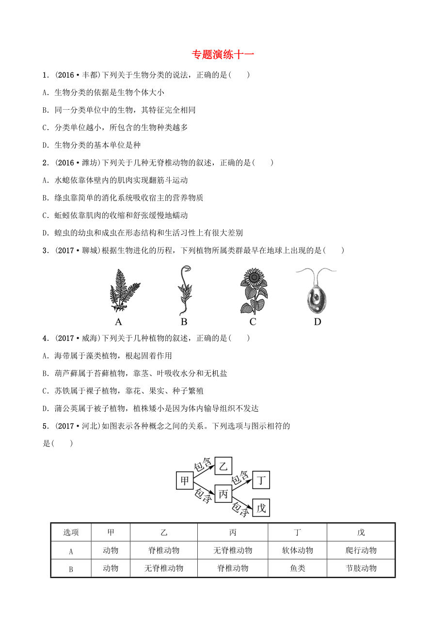 山東省淄博市中考生物 專題演練十一_第1頁