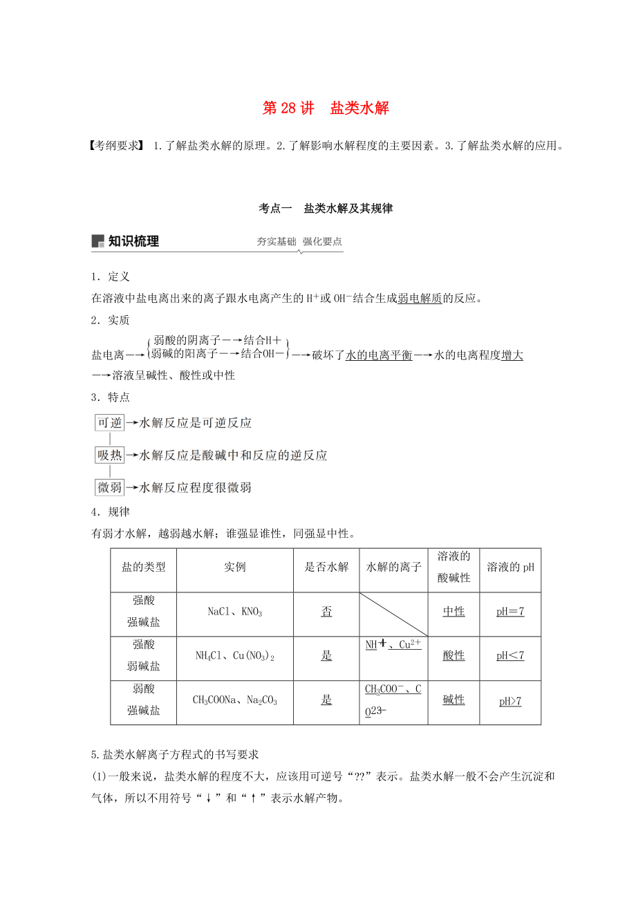 高考化學(xué)一輪綜合復(fù)習(xí) 第八章 水溶液中的離子平衡 水溶液中的離子平衡 第28講 鹽類水解練習(xí)_第1頁