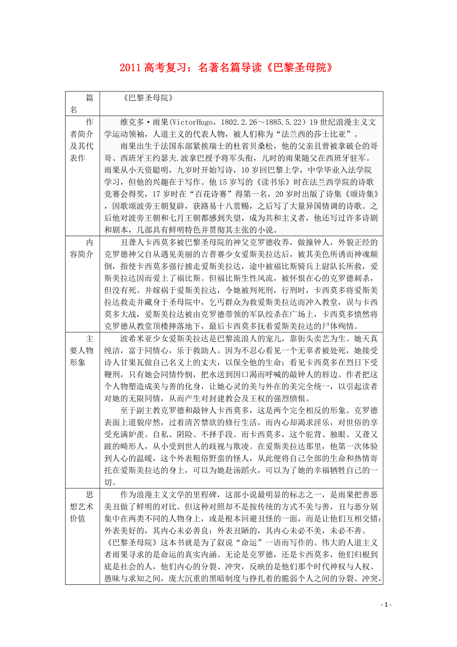 高考語文復(fù)習(xí) 名著名篇導(dǎo)讀《巴黎圣母院》_第1頁