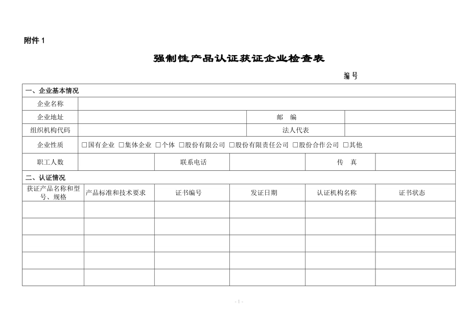 强制性产品认证获证企业检查表_第1页