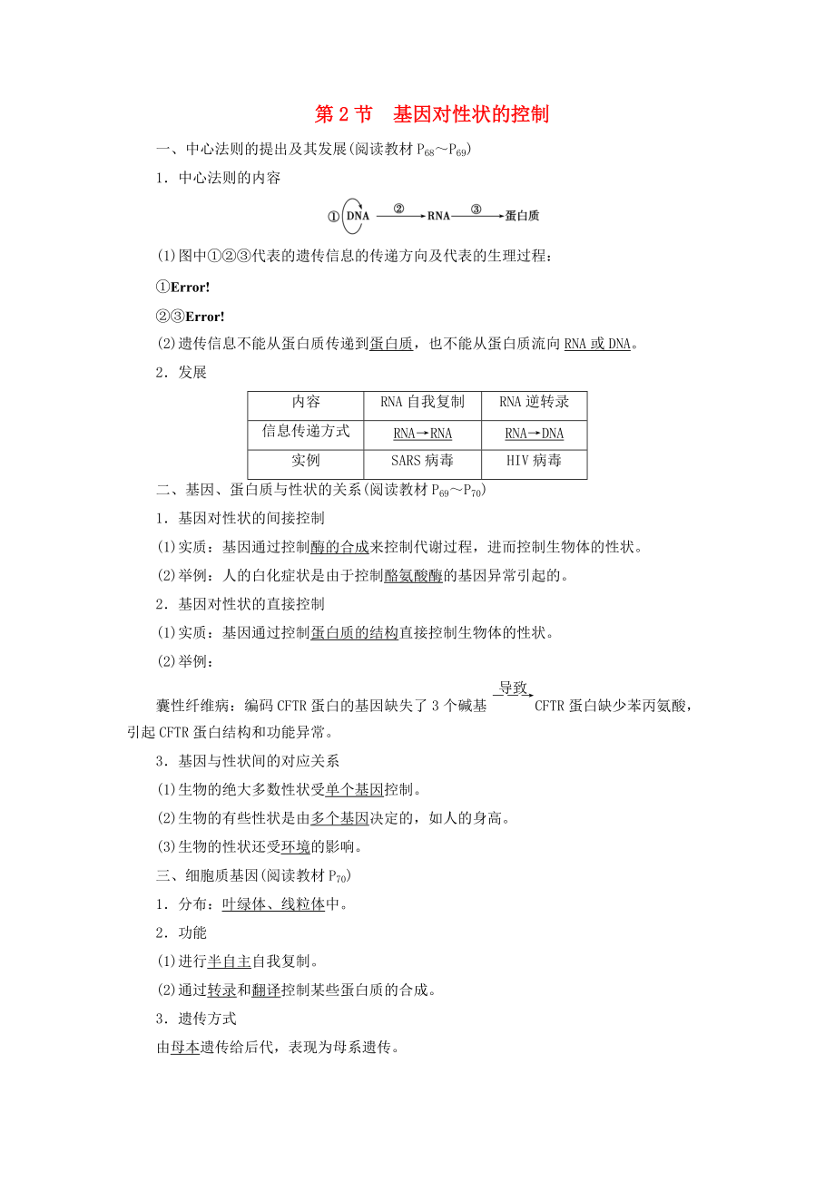 山東省濟(jì)寧市高一生物上學(xué)期 第八課時(shí) 第2節(jié) 基因?qū)π誀畹目刂凭毩?xí)無(wú)答案_第1頁(yè)