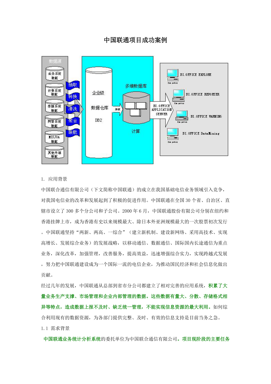 案例中国联通商务智能项目成功案例_第1页