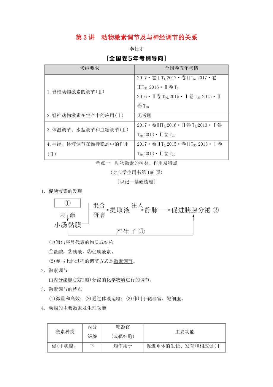 山東省高考生物 第8單元 生命活動的調(diào)節(jié)3動物激素調(diào)節(jié)及與神經(jīng)調(diào)節(jié)的關(guān)系導(dǎo)學(xué)案含解析新人教版必修3_第1頁