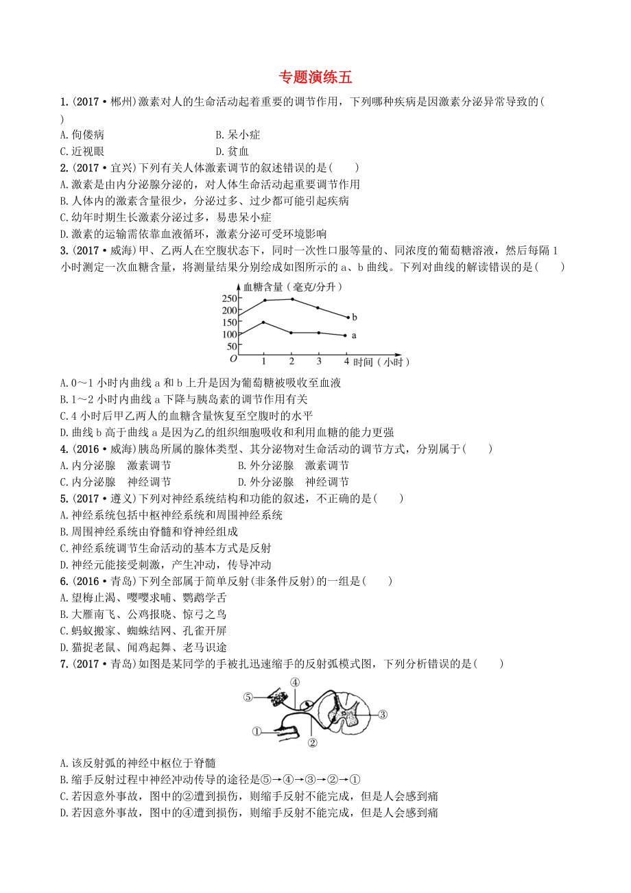 山東省東營市中考生物 專題演練五_第1頁